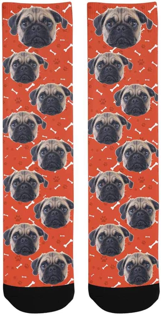 Custom Face Socks, Personalized Dog Lover Pet Photo Picture on Socks Unisex Athletic Crew Socks for Men Women