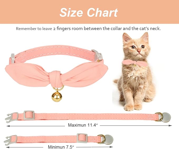 Bunny Ear Cat Collar with Bell and Bow Tie, Breakaway Cute Bowtie Kitten Collars(Coral Orange)