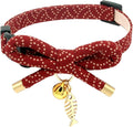 PetSoKoo Cute Bowtie Cat Collar with Bell. Japanese Stylish Bowknot & Fish Charm. Safety Breakaway, Soft, Lightweight, for Girl Boy Male Female Cats Kitten,Red