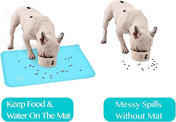 Silicone Waterproof Dog Cat Pet Feeding Mats, Non Slip, Easy Clean Pet Dog Cat Bowl Mats Placemat (18.5" x 11.5") Blue