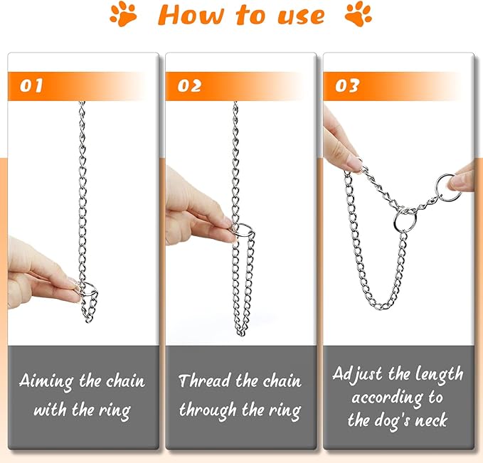 TagME Chain Choke Collar for Dogs, Adjustable Weather Proof Necklace for Small and Puppy Dogs, Alloy Steel Pet Training Collar