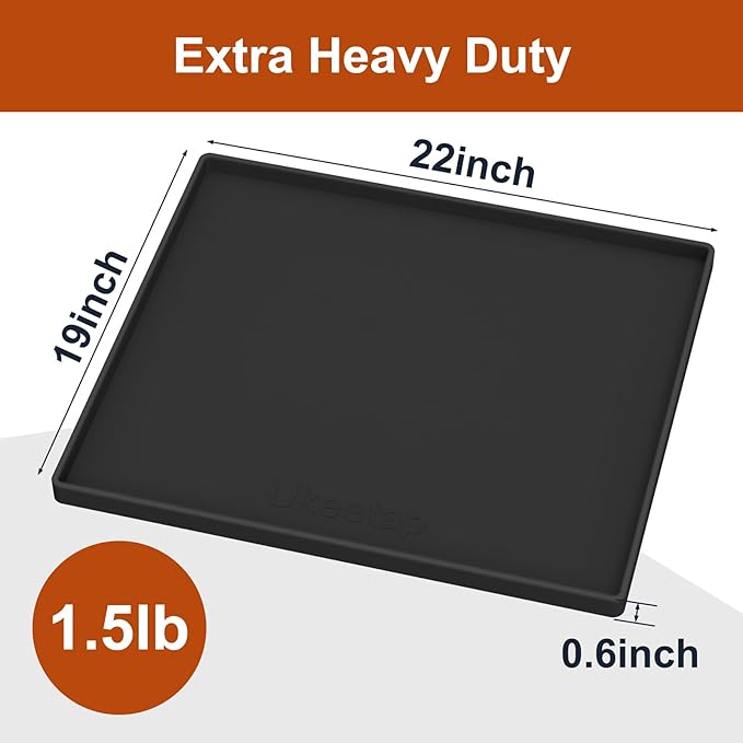 Extra Thick Silicone Mat Waterproof with Raised Edge 22" x 19", Under Sink Mat for Kitchen & Bathroom, Kitchen Cabinet Liner, Multi-Purpose for Storage & Protection, Black
