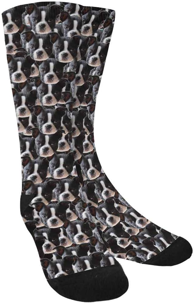 Custom Face Socks, Personalized Dog Lover Pet Photo Picture on Socks Unisex Athletic Crew Socks for Men Women