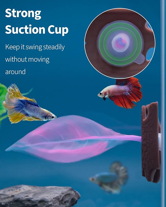Uniclife Betta Leaf Hammock Soft Aquarium Rest Bed Fish Breeding Playing Pad with Suction Cup and Lifelike Bark Ornament Colorful Silicone Decoration for Fish Tank Landscape, 2 Pack