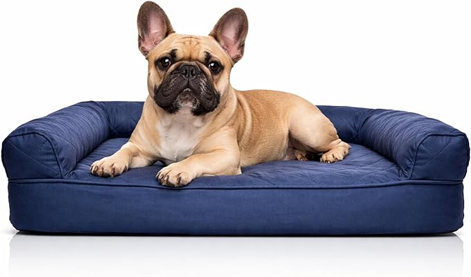 Furhaven Orthopedic Dog Bed for Medium/Small Dogs w/ Removable Bolsters & Washable Cover, For Dogs Up to 35 lbs - Quilted Sofa - Navy (Blue), Medium