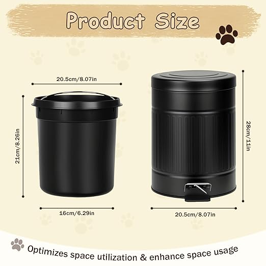 5L/1.3 Gal Dog Poop Trash Can with Lid - Stainless Steel Outdoor Pet Waste Bin, Step Pedal Soft Close Garbage Can for Backyard, Bathroom, Office - Odor Control, Farmhouse Retro Style (Black)