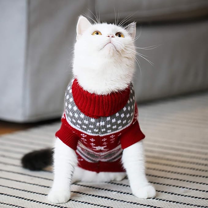 Vehomy Dog Christmas Sweaters Pet Winter Knitwear Xmas Clothes Classic Warm Coats Reindeer Snowflake Argyle Sweater for Kitty Puppy Cat-XS