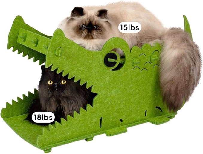 Cat Bed House, for 25 LBs Indoor Cats&Small Dogs, Large Cute Crocodile Felt Pet Perch, Insulated Washable Kitten Playhouse, Peekaboo Kitty Cave, Enclosed Puppy Nest, Multi Layer Bedside Cube Furniture