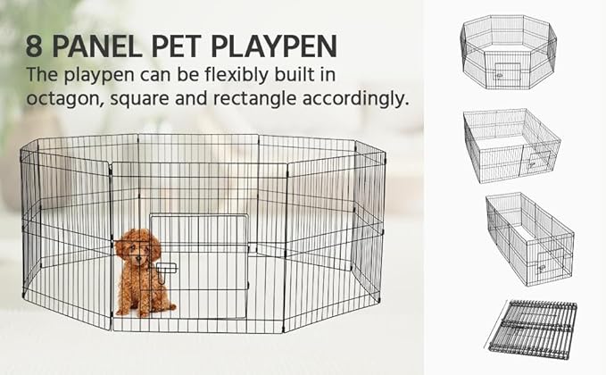 Yaheetech 24 inch Black Metal Pet Playpen 16 Panel Foldable Playpen for Puppy - Outdoor & Indoor with Door - Metal Dog Exercise Pen Barrier Kennel Portable Puppy Fence
