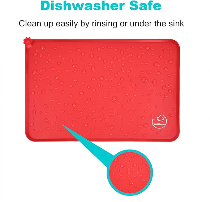Silicone Waterproof Dog Cat Pet Feeding Mats, Non Slip, Easy Clean Pet Dog Cat Bowl Mats Placemat (18.5" x 11.5") Red