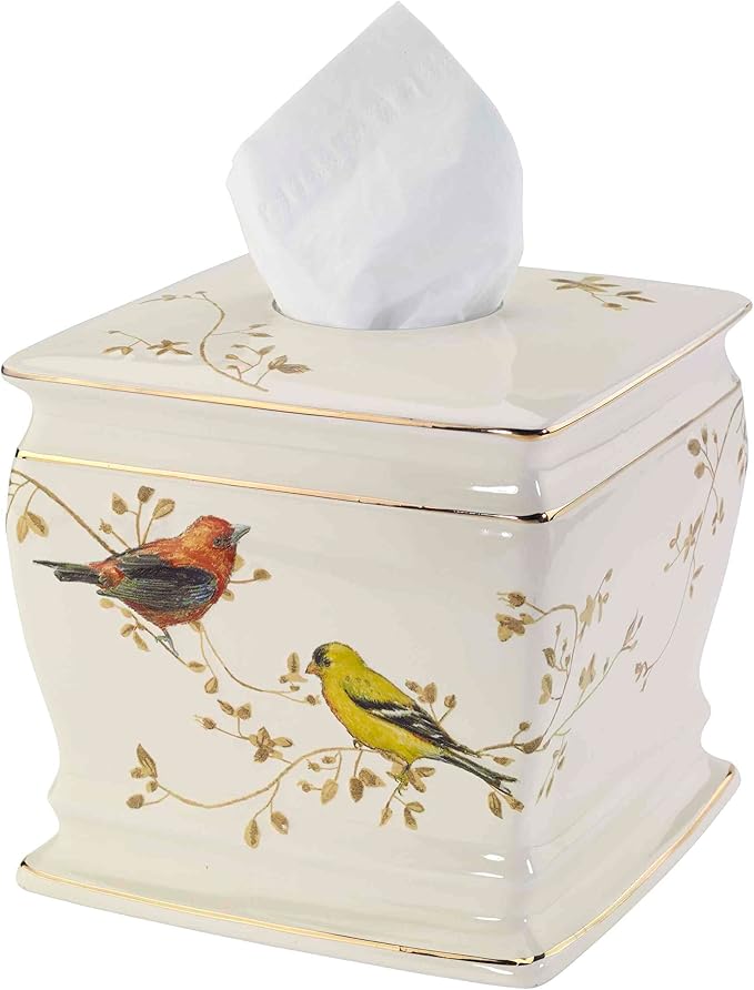Avanti Linens - Tissue Box Cover, Decorative Countertop Accessories, Nature Inspired Home Decor (Gilded Birds Collection)