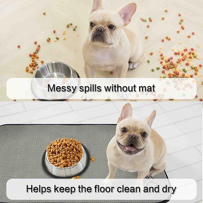 Sinland Microfiber Extra-Large Pet Food Mat Dog Feeding Mat Pet Bowl Mat with Anti-Skid Backing 21Inch x 32Inch Grey