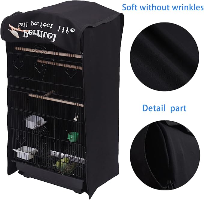 Bird Cage Cover(Black) Good Night Birdcage Cover Black-Out Birdcage Cover Durable Breathable Washable Material… (18.1Lx14.1Wx36H)
