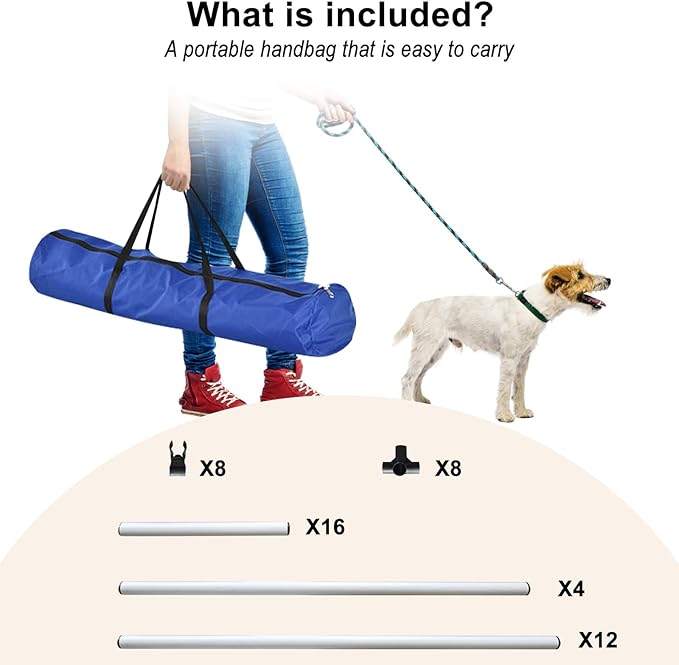Dog Agility Jump Set with Adjustable Height Bars – Includes Carry Bag, Indoor & Outdoor Jumping Hurdles for Training, Dog Agility Course Equipment