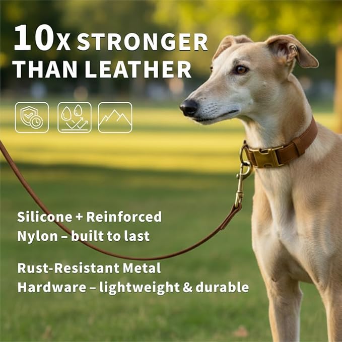 Dog Collar and Leash Set,Leather Silicone Waterproof Odor-Proof Dog Collar and Leash for Small Dogs, Soft Flexible Dog Collars, Durable Thick Adjustable Pet Collar (Brown, Small (9-14" Neck))