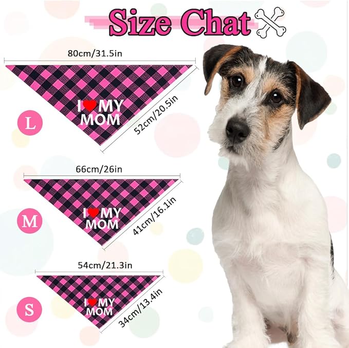 GreenJoy Cute Plaid Dog Bandana – Washable Pet Triangle Scarf for Small, Medium, Large Dogs and Cats, Adjustable Pet Accessory for Birthday, Wedding and Christmas (Pink (Mom), Medium)