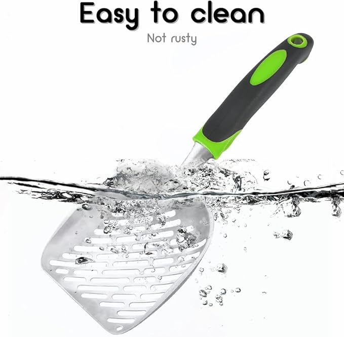 Cat Litter Scoop-Metal Cat Scooper-Long Handle Scoop,Cat Scooper-Poop Sifting-Mesh Shovel-Suitable for Cat Litter Box(Green)-Christmas