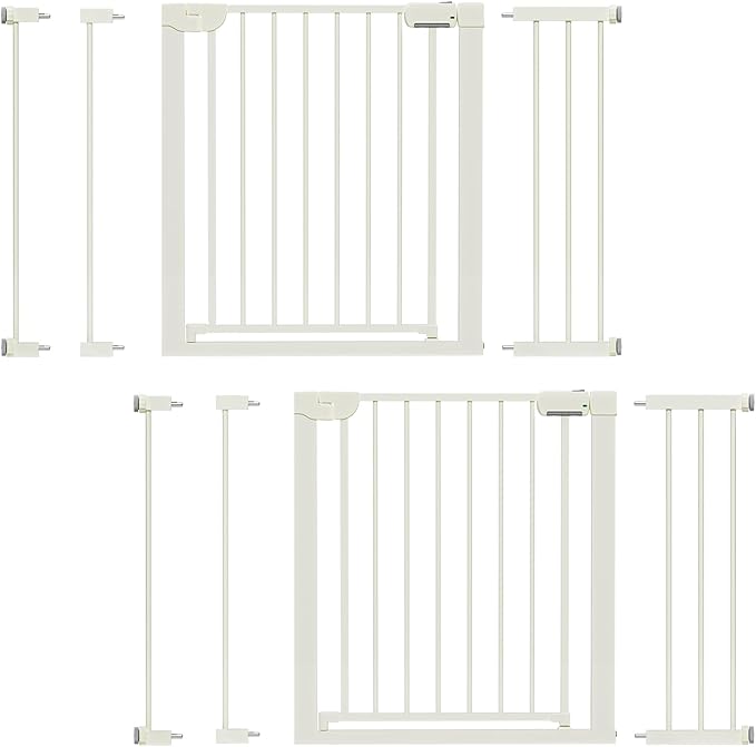 29.5-46" Magnetic Baby Gate for Stairs, Baby Safety Essentials, Auto Close Gate for Doorways, Easy Install Pressure Mounted Dog Gate Indoor, Pet Gates for Dogs, White (2 Pack)