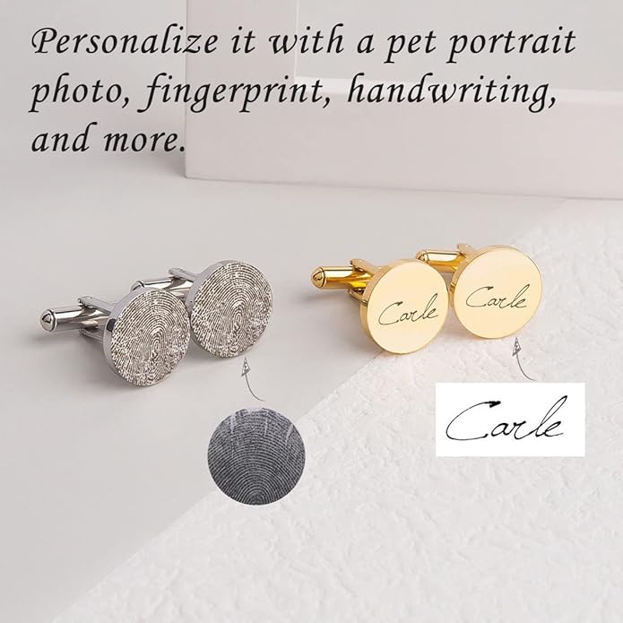 Anavia Pet Portrait & Handwriting Cufflinks Tie Clip Gift Box Set, Personalized Sketch Style Photo Engraving Men's Jewelry Accessories for Father Dad Brother Boyfriend Husband Wedding Birthday Gift