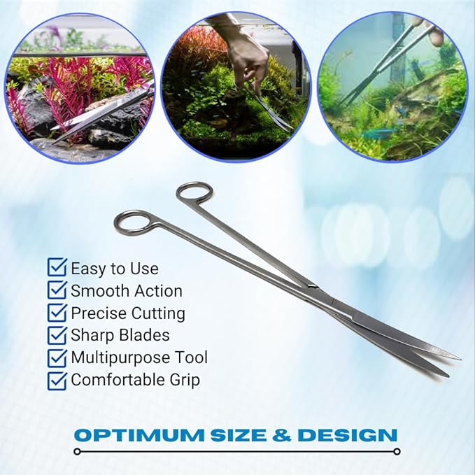 Aquarium Scissors Stainless Steel 12" Extra Long Water Grass Scissors for Aquatic Plants Pruning, Fish Tanks, Terrariums Used in Salt Water Fresh Water Landscape Maintenance Tools (Curved - Silver)