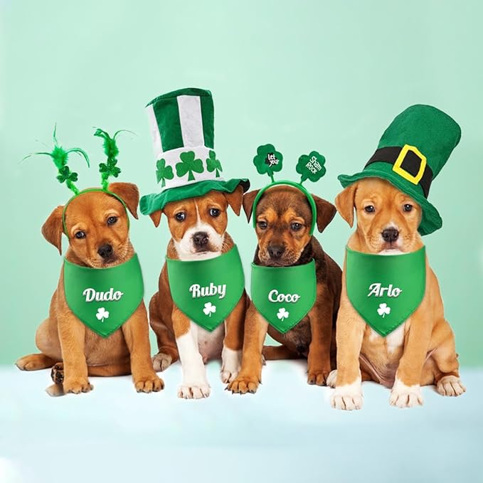St. Patrick's Day Personalized Dog Bandana Embroidered Name Custom Neckwear Dog Scarf for Small Medium Large Dogs Cats Pets Birthday Gift