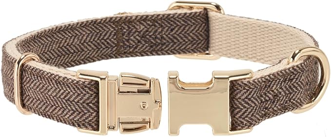 Soft Cotton Hemp Dog Collar with Metal Buckle Adjustable Tweed Dog Collars for Small Medium Large Dogs(Coffee,Large)