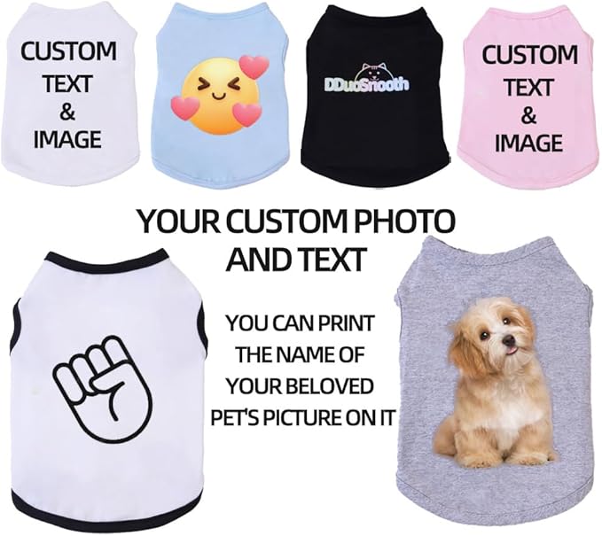 Custom Dog Shirt,Personalized Pet Apparel with Name Text Photo Image,Lightweight Breathable Puppy Kitten Cotton Vest for Small Medium Large Dogs Cats,Puppy Gift (Blue, X-Small)