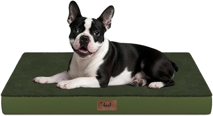 Plush Orthopedic Dog Bed for Medium Dogs & Puppies, Waterproof Dog Beds 29x18 Inch with Removable Washable Cover, Egg Crate Foam Flat Pet Mat, Olive Green