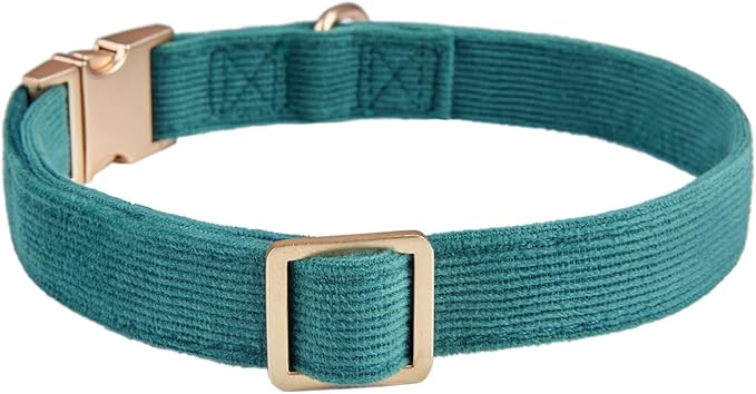 Soft Cotton Dog Collar with Metal Buckle Adjustable Heavy Duty Comfy Corduroy Collars for Small Medium Large Dogs,Dark Green,Small