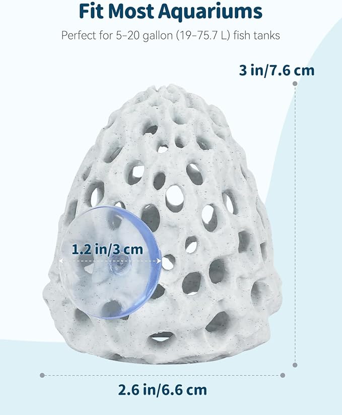 Uniclife Shrimp Cave, Shrimp Hides for Aquarium, Realistic Plastic Aquarium Coral Rock Decorations with Suction Cup, Betta Hideout Tank Accessories for Fish Tank Decor, Hiding & Resting