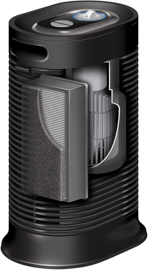 Honeywell HPA060 HEPA Tower Air Purifier, Airborne Allergen Reducer for Small Rooms (75 sq ft), Black - Wildlfire/Smoke, Pollen, Pet Dander, and Dust Air Purifier