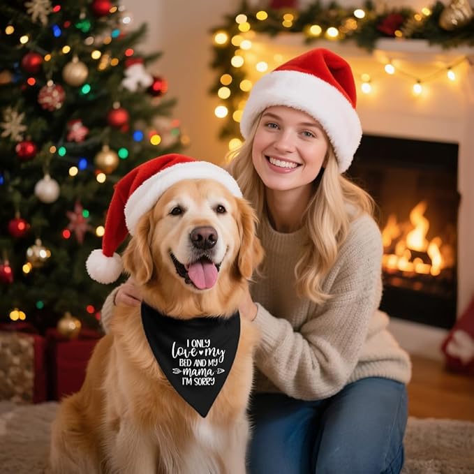 I Only Love My Bed and My Mama I'm Sorry Black Dog Bandana, Cute Puppy Scarf Gifts for Dog Birthday, Humor Puppy Bandana Photo Prop, Birthday for Dogs Lover Dogs Mom