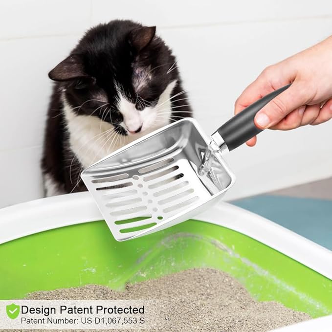 Cat Litter Scoop - Stainless Steel Metal Cat Litter Scoop-Kitty Metal Scooper-Sturdy Mesh Scooper - Mesh Shovel-Easy to Clean - Suitable for Cat Litter Box - Light Black