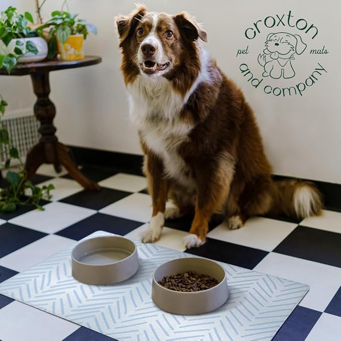 CROXTON & CO. Non-Slip Faux Leather Pet Feeding Mat for Dog Bowls | Large Bowl Mat for Food and Water | Durable, Easy-to-Clean Pet Food Mat for Floors | Size: 16.5"x28"