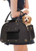 Foldable Premium PU Leather Dog Purse - Portable Pet Carrier Tote Bag for Small to Medium Cats and Dogs (Black-Small)