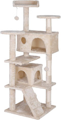Premium Cat Tree 54-Inch Tall, Large Cat Condo Furniture with Sisal Posts and Plush Platforms, Luxury Lounger and Scratch Post for Happy Indoor Cats (Beige)