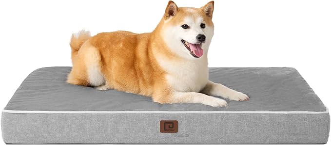 EHEYCIGA Waterproof Dog Bed Orthopedic 35"x23", Memory Foam Pet Bed for Larged Size Dogs, Washable Pet Mat with Removable Cover, Grey