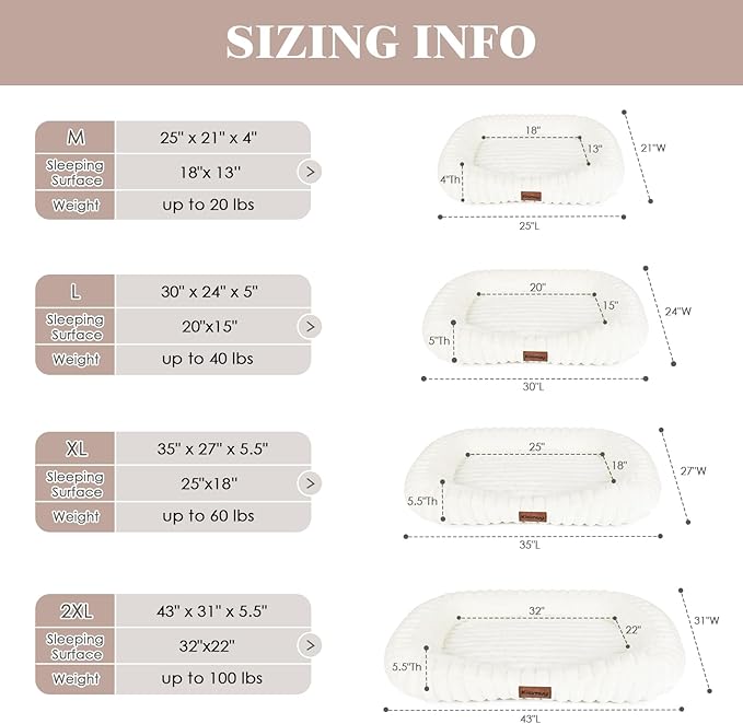 Washable Dog Bed for Medium Dogs – Soft Plush Calming Puppy Bed with Anti-Slip Bottom & Portable Handle, Orthopedic Rectangle Anti-Anxiety Pet Bed for Kennel/Crate, 30"x24"x5", Cream