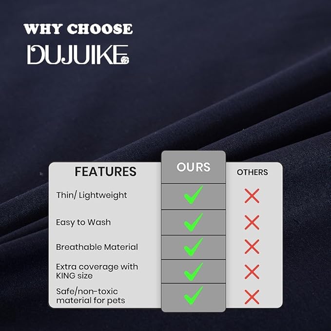 DUJUIKE Waterproof Bed Cover for Dog and Cats,Pet Hair Resistant Bed Sheet Cover, Protective Bed Liner Cover with 100% Waterproof Breathable Thin Fabric (Dark Navy, Super King 90 * 118 inch)