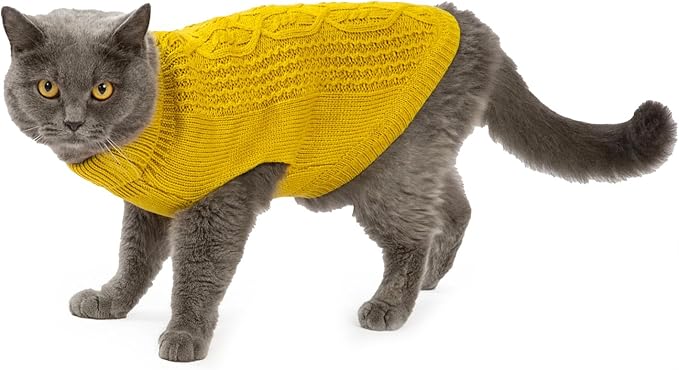 Stretchy Cat Sweater - 17 Colors & 6 Sizes | Snug Winter-Ready Knit for Boy/Girl Cats & Kittens(Dark Yellow, X-Small)