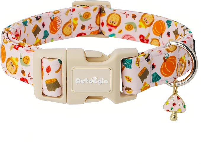 Spooky Halloween Dog Collar, Handmade Cotton with Bats & Pumpkins Pattern Pet Collar for Small Medium Large Dogs, Breathable, Adjustable & Comfortable Puppy Collar for Photos & Walks-S