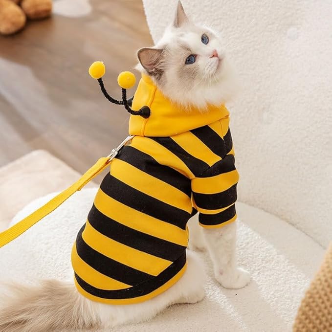 Selena Cat Bee Antennae Costume Hoodies Cute Bee Stripes Dog Kitten Puppy Pet Apparel (XX-Large,Yellow&Black)