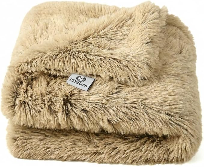 PJYuCien Dog Blankets for Small Dogs Washable - Fluffy Fuzzy Cat Blanket for Couch, Puppy Throw for Furniture with Polyester Fleece, Super Soft Plush for Pet Kitten Doggy, Brown, 24" x 32"