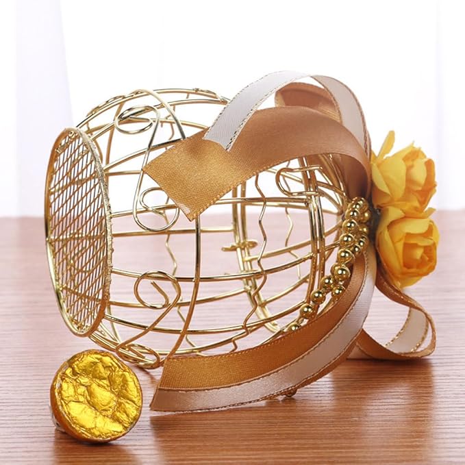 Beaupretty 6pcs Birdcage Shape Tinplate Candy Box Elegant Wedding Favor Containers for Sweets Treats and Decorative Hollow Chocolate Cases Golden Finish