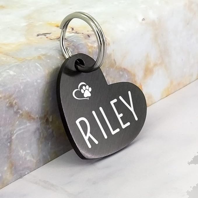 Ultra Joys Dog ID Tag, Custom Dog Tag Personalized Cat Tag, Pet ID Tag, Brushed Stainless Steel Heart Cat Tags Pet Tags Heart Dog Tag Black Medium