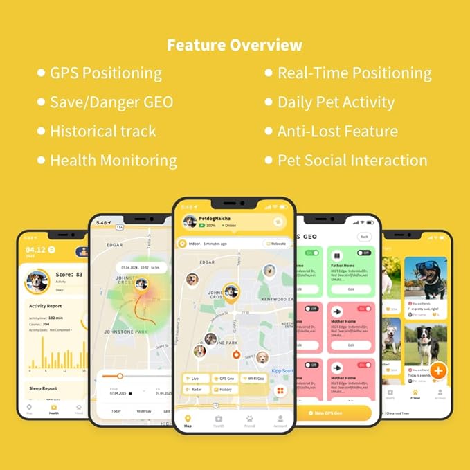4G Smart GPS Dog Tracker with Real-Time Location, Virtual Fence & Activity Monitoring, Waterproof Long Battery Life, Chew-Resistant Design with 3 Protective Shells, App & Subscription Required