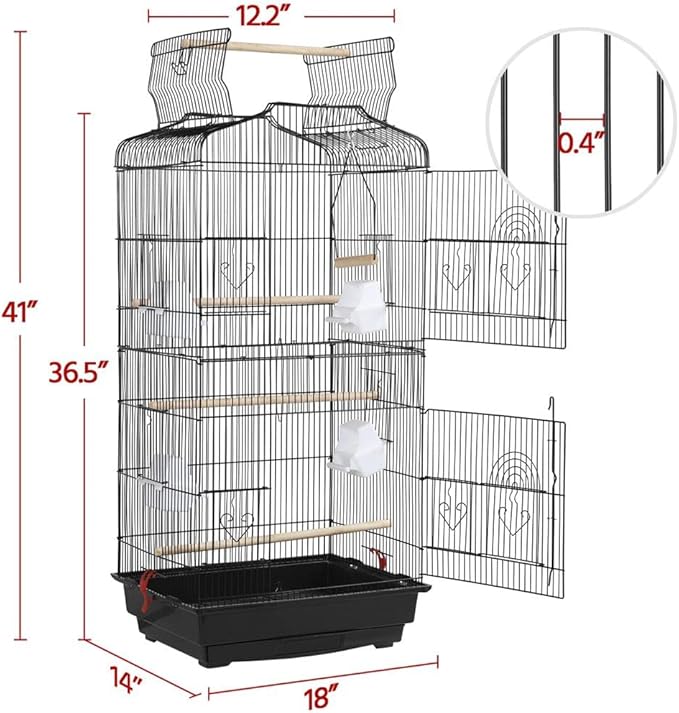 Yaheetech 41-inch Open Top Medium Bird Cages for Parakeets Finches Canaries Lovebirds Small Quaker Parrots Cockatiels Budgie Green Cheek Conure Travel Pet Flight Birdcage