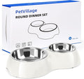 Double Dog Bowls Set – Non-Slip Pet Food & Water Dishes with Resin Stand, Includes Small (1 Cup) & Medium (2 Cups) Bowls – Ideal for Puppies and Cats – White