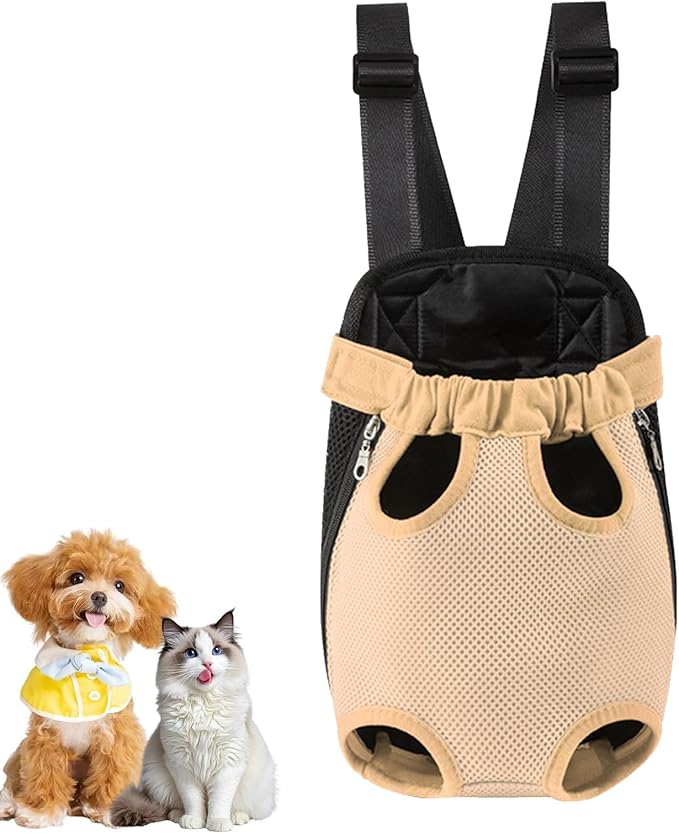 Dog Carrier Backpack, Adjustable Puppy Front Carrier Backpack, Ventilated Dog Chest Carrier for Hiking Camping Travel, Sling Bag for Small Medium Dog Cat Rabbit Puppies, Suit 9-13 lbs (Beige, L)