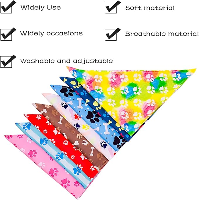 PET SHOW 50Pcs Paw Pattern Dog Bandanas Bulk Washable Puppy Girl Boy Triangle Bibs Accessories for Small Medium Dogs Cats Pets
